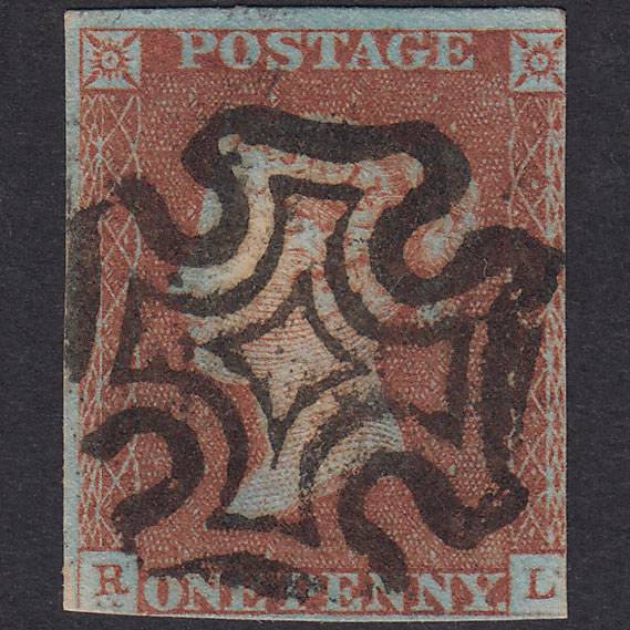 GB QV 1841 1d Red-Brown Plate 21 SG8-B1(1) RL GU MX Double Letter