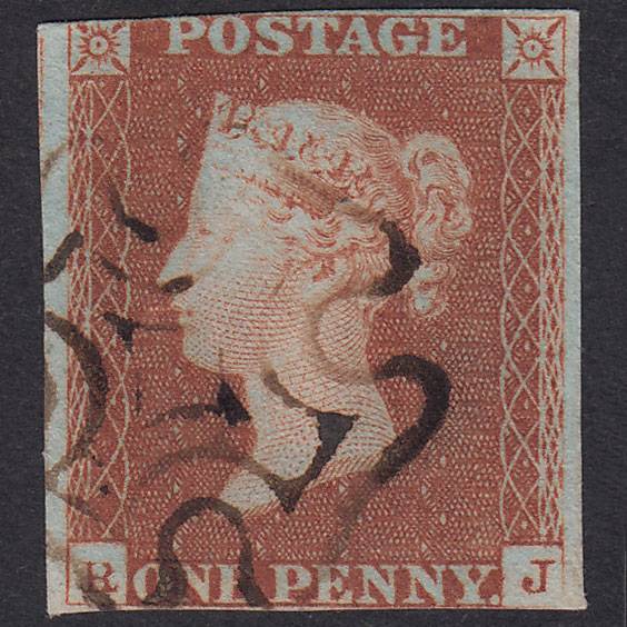 GB QV 1841 1d Red-Brown Plate 21 SG8-B1(1) RJ FU Watery Ink MX