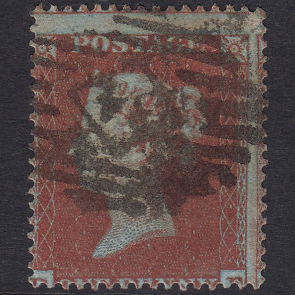 GB QV 1854 1d Red-Brown SG17-C1(1) Framed Reverse GU London IS 34 Misperf