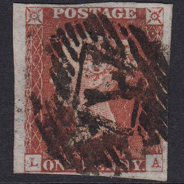 GB QV 1841 1d Red-Brown Plate 58 SG8-B1(1) LA GU 4 Margins London IS 7