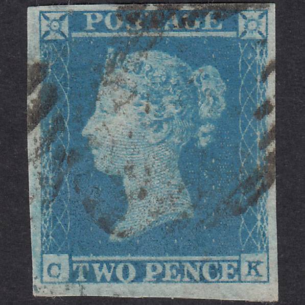 GB QV 1841 2d Pale Blue Plate 4 SG13-E1(1) CK FU 4 Good Margins