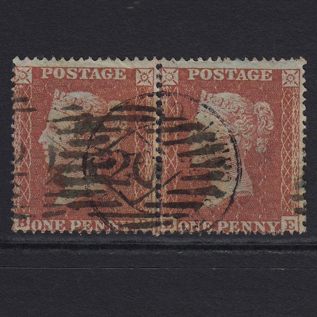 GB QV 1855 1d Red-brown (Plate 5) SG21-C4(1) BD-BE FU Pair Circular Cancel