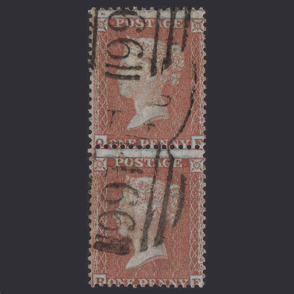 GB QV 1855 1d (Plate 4) SGC6(1) QF-RF GU Pair Liverpool 466 Spoon
