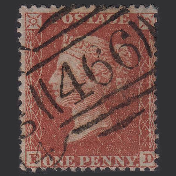 GB QV 1855 1d Red-brown (Plate 5) SGC6(1) FD FU Liverpool 466 Spoon
