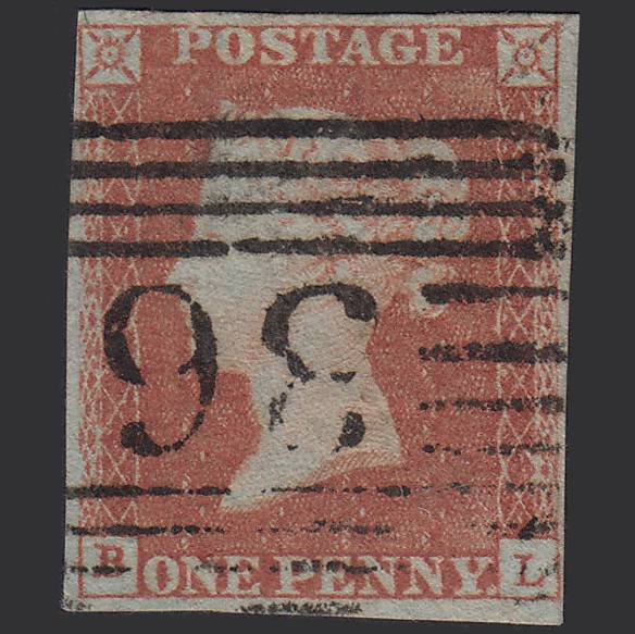 GB QV 1841 1d Red-brown (Plate 94) SG8-B1(1) BL FU 4 Margins Banff 36