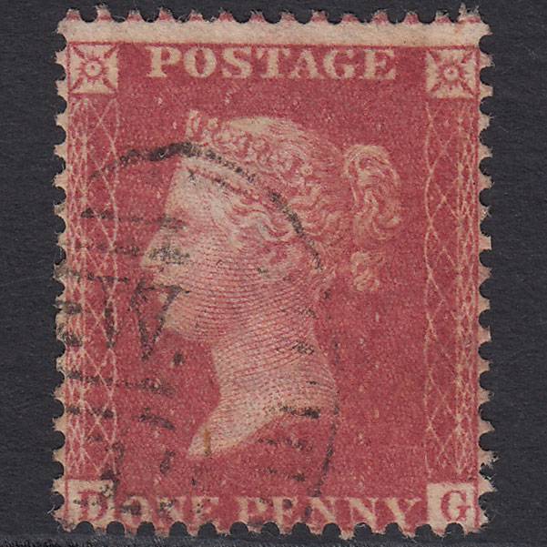 GB QV 1857 1d Rose-red (Plate 27) SG40-C10(1) DG FU Light Cancel Misperf