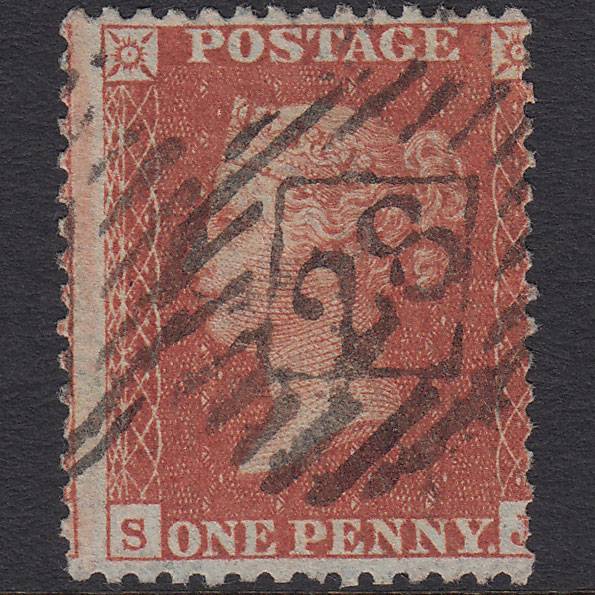 GB QV 1855 1d Red-brown (Plate 15) SGC6(1) SJ GU London IS 28 Misperf