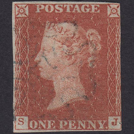 GB QV 1841 1d Red-brown (Plate 34) SG8-B1(1) SJ GU 3m Blue Maltese Cross