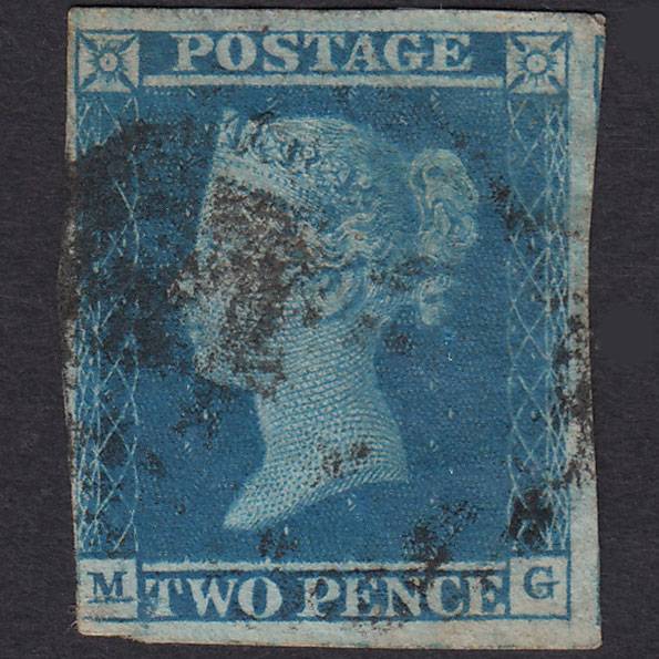 GB QV 1841 2d Blue Plate 3 SG14-E1(2) MG GU Nr 4 Margins