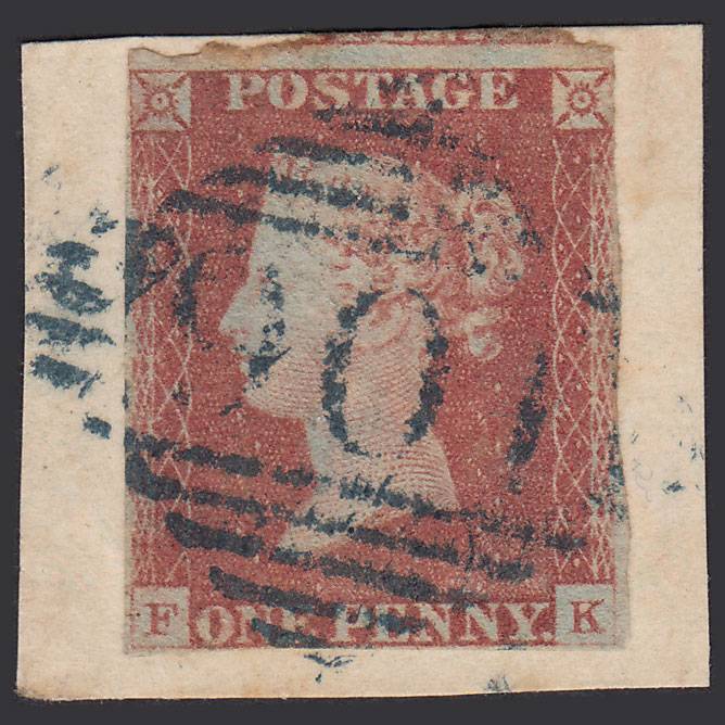 GB QV 1841 1d Red-Brown Plate 69 SG8-B1(1) FK PU Blue Cashel 106 On Piece