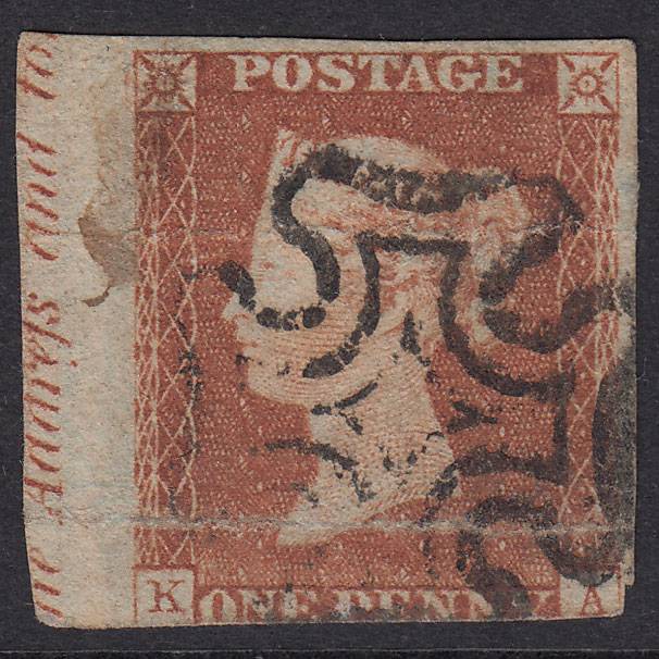 GB QV 1841 1d Red-Brown Plate 21 SG8-B1(1) KA PU Maltese Cross Marginal
