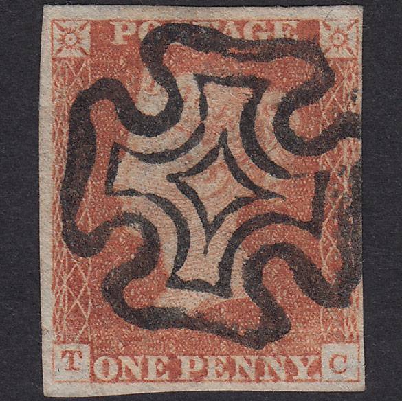 GB QV 1841 1d Red-Brown Plate 24 SG8-B1(1) TC GU 4 Margins Maltese Cross