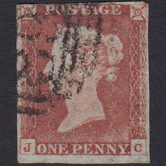GB QV 1841 1d Pale Red-Brown Plate 64 SG9-B1(3) JC GU Nr 4 Margins