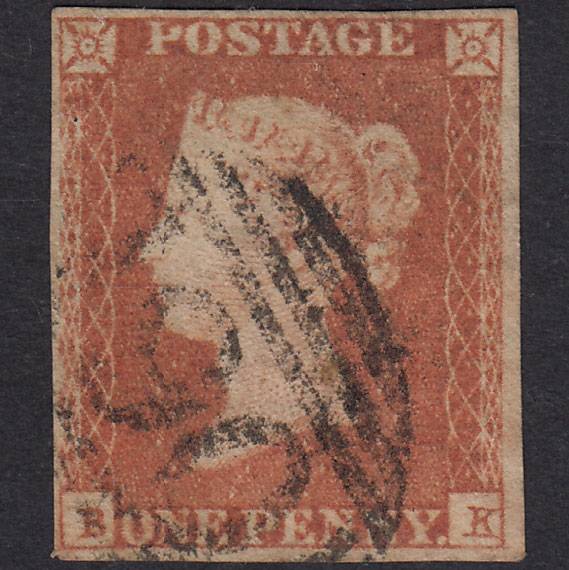 GB QV 1841 1d Red-Brown Plate 91 SG8-B1(1) BK GU 4 Margins Thetford 790