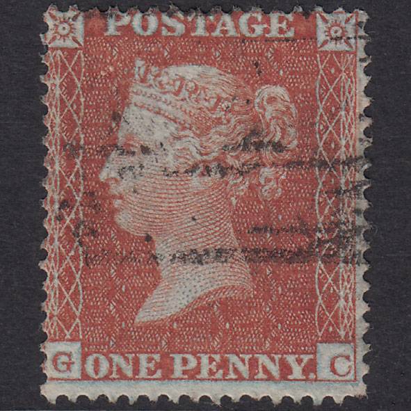 GB QV 1855 1d Plate 1 SG21-C4(1) Framed Reverse GC GU Light Cancel