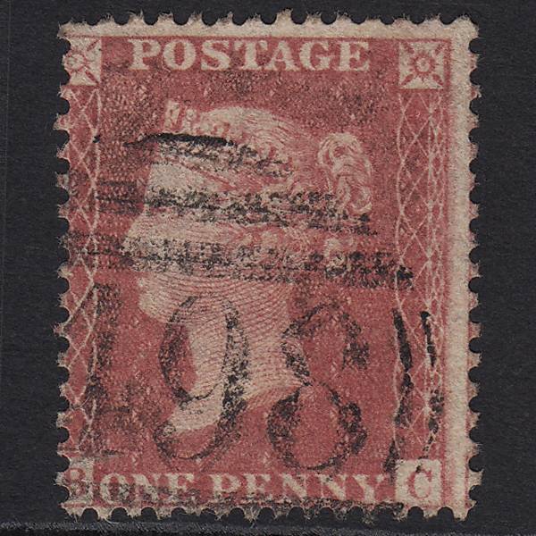 GB QV 1857 1d Rose-red (Plate 27) SG40-C10(1) BC GU Manchester 498 Misperf