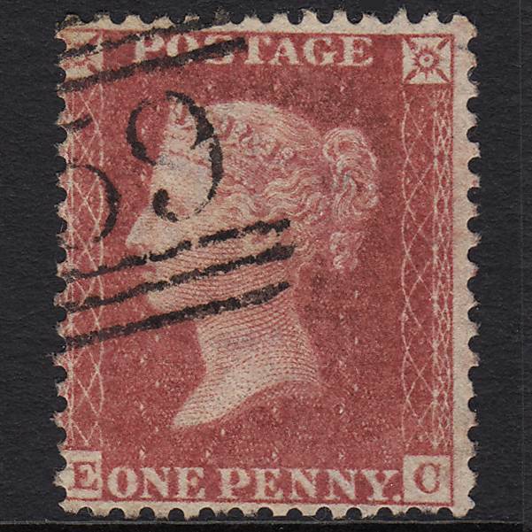 GB QV 1857 1d Rose-red (Plate 52) SG40-C10(1) EC GU Glasgow 159