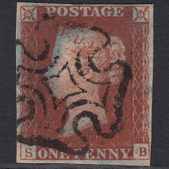 GB QV 1841 1d Red-brown (Plate 19) SG8-B1(1) SB FU 4 Margins Maltese Cross