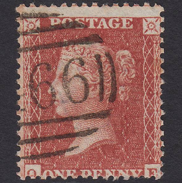 GB QV 1855 1d Red-brown (Plate 4) SGC6(1) QE GU Liverpool 466 Misperf