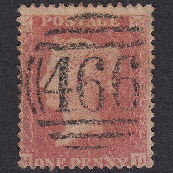 GB QV 1857 1d Pale Rose (Plate 27) SG39-C10(3) MD FU Liverpool 466