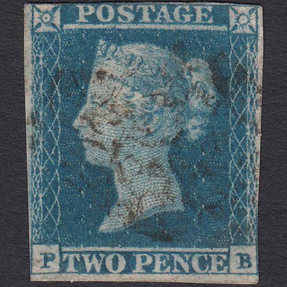 GB QV 1841 2d Blue (Plate 4) SG14-E1(2) Ivory Head PB FU nr 4 Margins