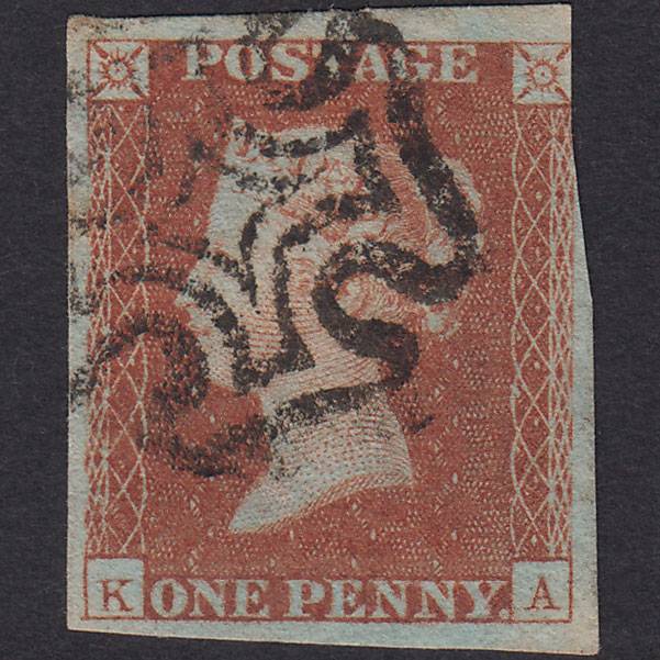GB QV 1841 1d Red-brown (Plate 20) SG8-B1(1) KA GU 3 Margins Maltese Cross