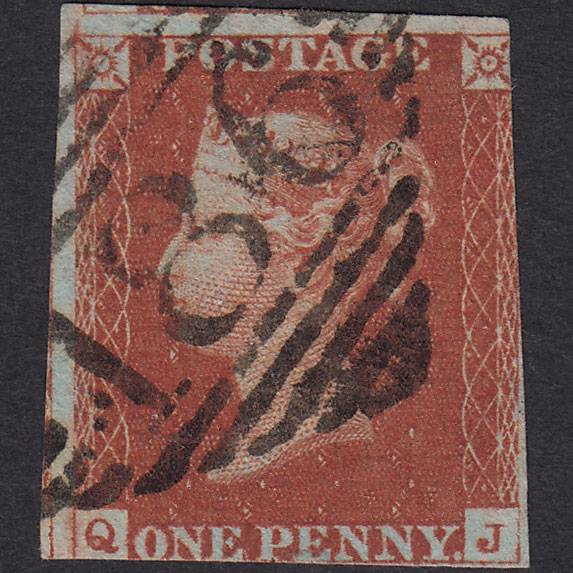 GB QV 1841 1d Deep Red-brown (Plate 66) SG10-B1(4) QJ GU Dublin 186