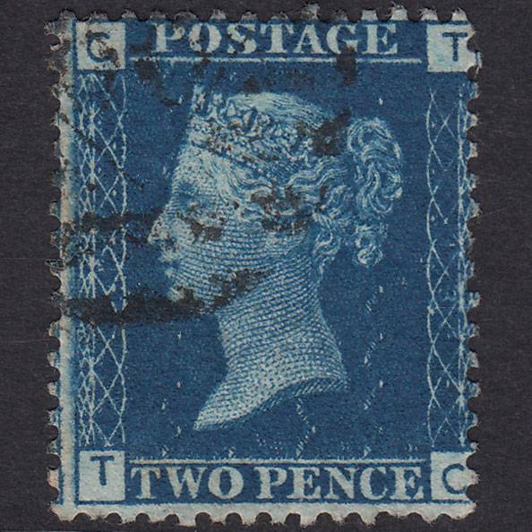 GB QV 1869 2d Blue (Plate 13) SG46-G3 TC GU London IS Cancel Misperf