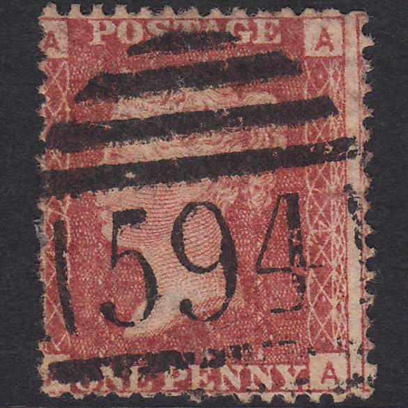 GB QV 1864 1d Lake-red (Plate 174) SG44-G1(2) AA GU Southport 594 Misperf