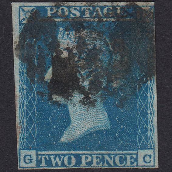 GB QV 1841 2d Blue Plate 4 SG14-E1(2) GC GU
