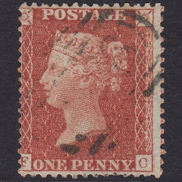 GB QV 1856 1d Red-Brown Plate 32 SG29-C8(1) FC GU Light Cancel