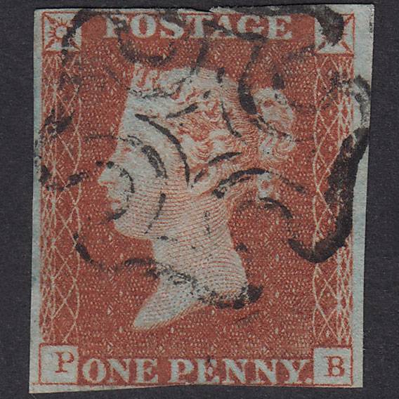 GB QV 1841 1d Red-Brown Pl 22 SG8-B1(1) PB FU Missing Imprimatur Nr 4M MX