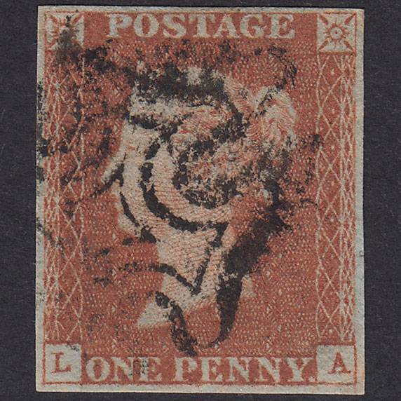 GB QV 1841 1d Red-Brown Plate 22 SG8-B1(1) LA FU Missing Imprimatur 4M MX