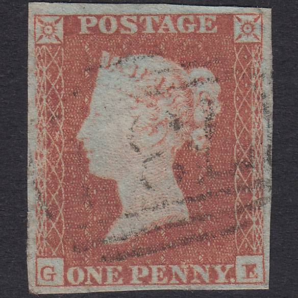 GB QV 1841 1d Red-Brown Plate 114 SG8-B1(1) GE FU Light Cancel