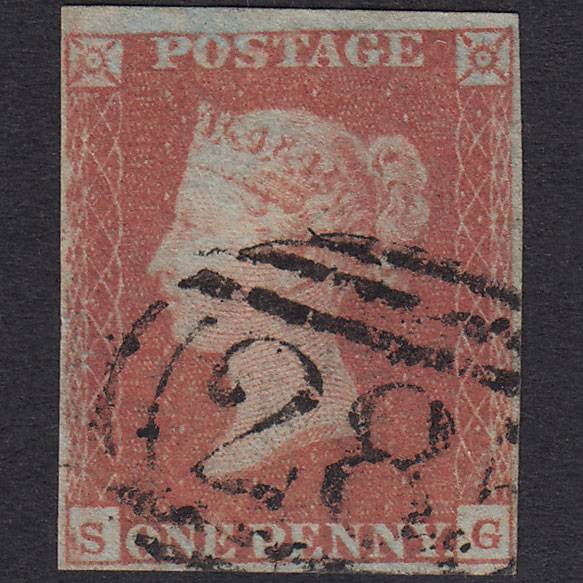 GB QV 1841 1d Red-Brown Plate 87 SG8-B1(1) SG FU 4 Margins Exeter 285