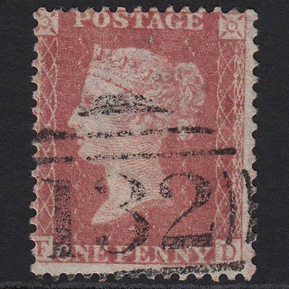 GB QV 1857 1d Pale Rose (Plate 66) SG39-C10(3) FD VFU Brighton 132