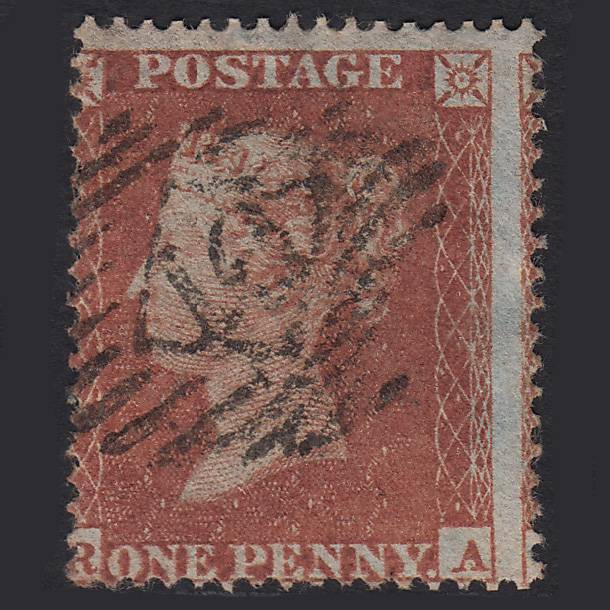 GB QV 1854 1d Red-brown (Plate 202) SG17-C1(1) RA FU London IS Cancel Misperf