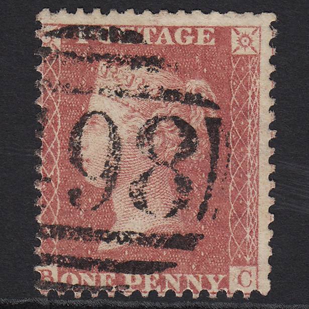 GB QV 1857 1d Rose-red (Plate 52) SG40-C10(1) BC GU Manchester 498 Misperf