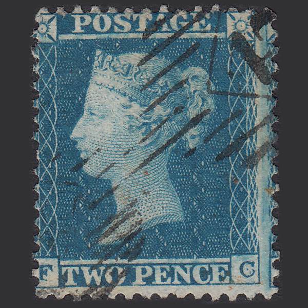 GB QV 1855 2d Blue (Plate 5) SG34-F6 FC FU London IS 47 47.f Misperf