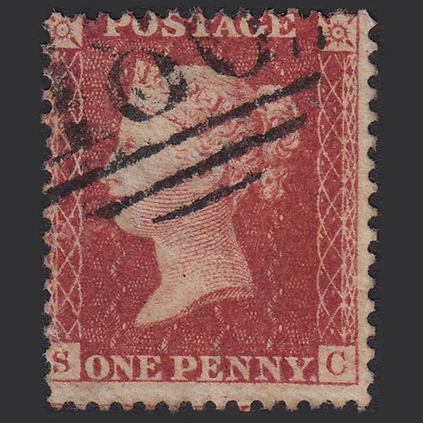 GB QV 1857 1d Rose-red (Plate 59) SG40-C10(1) SC FU Chester 180 Misperf