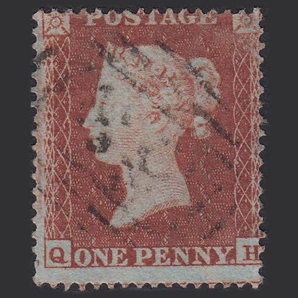 GB QV 1854 1d Red-brown (Plate 198) SG17-C1(1) QH FU Misperf