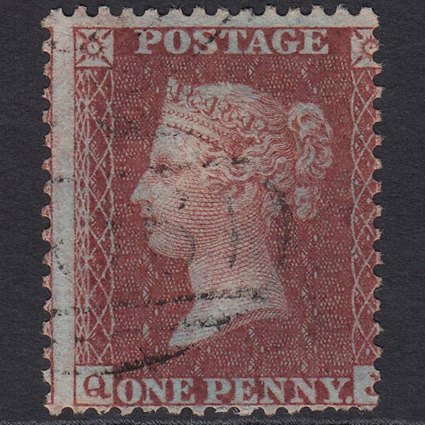 GB QV 1855 1d Plum (Plate 17) SGC6(3) QJ FU Light Cancel Misperf