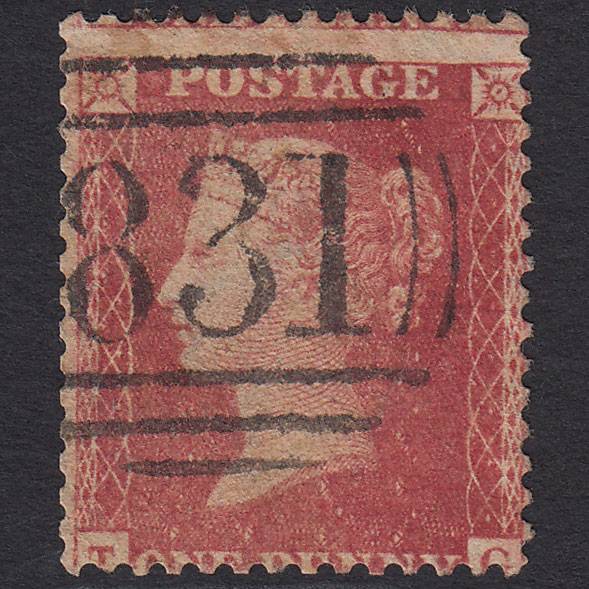 GB QV 1857 1d Rose-red (Plate 60) SG40-C10(1) TG GU Wakefield 831 Misperf