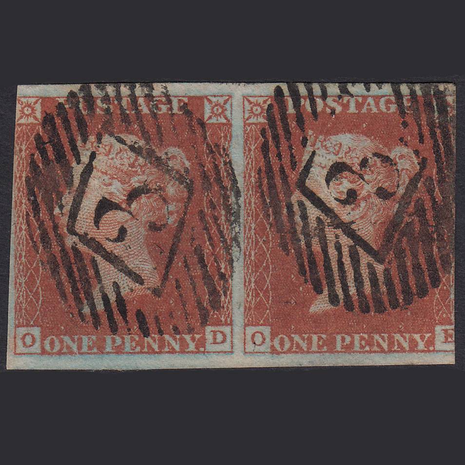 GB QV 1841 1d (Plate 48) SG8-B1(1) Framed Reverse OD-OE GU Pair London IS 3