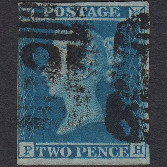 GB QV 1841 2d Blue (Plate 3) SG14-E1(2) PH FU nr 4 Margins Scotland