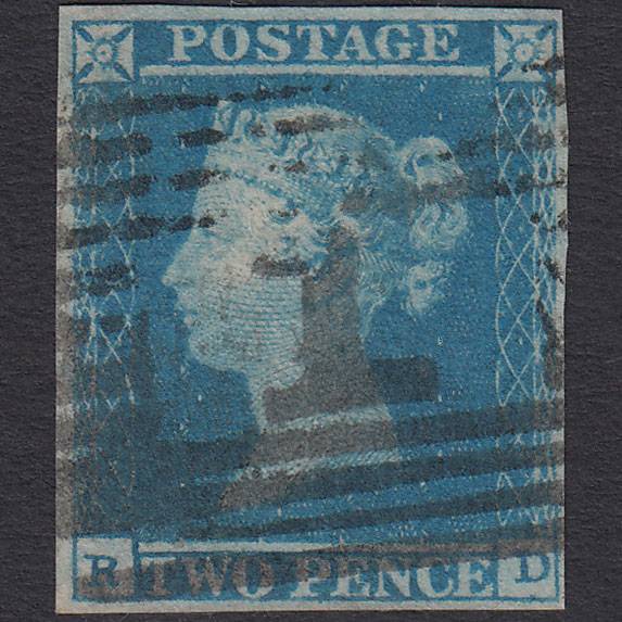 GB QV 1841 2d Pale Blue (Plate 4) SG13-E1(1) RD FU 4 Margins Aberdeen 1