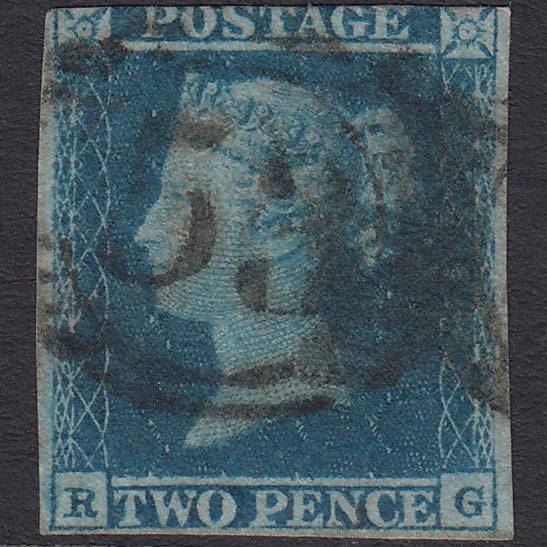 GB QV 1841 2d Blue (Plate 4) SG14-E1(2) RG GU 3 Margins London D&S 53