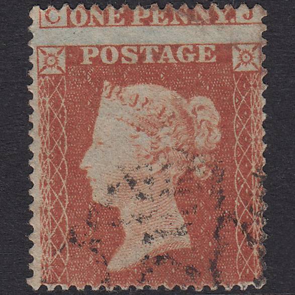GB QV 1854 1d Red-Brown Pl R1 SG17-C1(1) DJ FU Light Cancel Huge Misperf