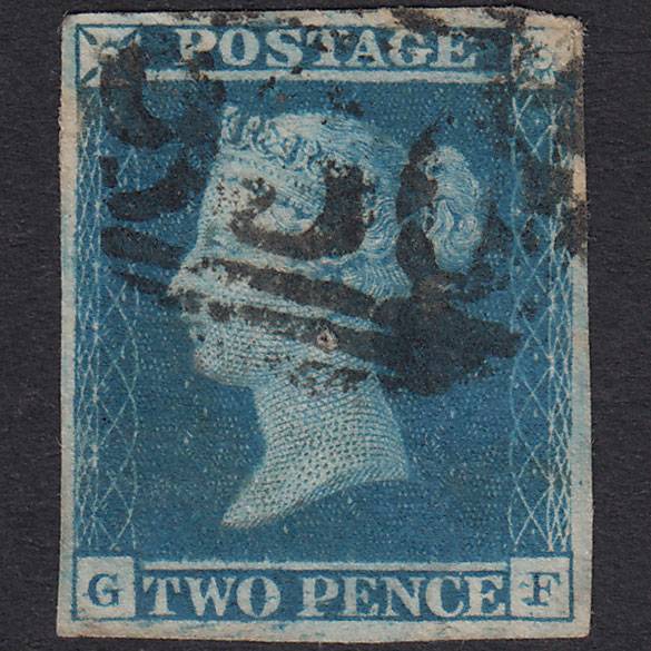 GB QV 1841 2d Blue Plate 3 SG14-E1(2) GF GU 4 Margins York 930 Pinhole