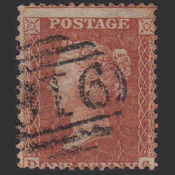 GB QV 1855 1d Yellow-brown (Plate 5) SGC6(2)i DG GU Worcester 918 Minute G